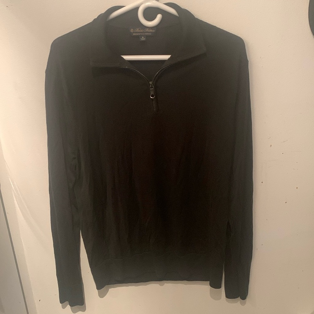 Stunning Dark Brown Brooks Brothers 100% Merino Wool Quarter Zip Sweater SZ M